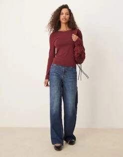 Gina Tricot Soft Touch Slim Fit Crew Neck Top In Burgundy For Women -Curated Apparel Shop 207737695 4