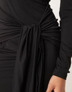 Gina Tricot Long Sleeve Turtle Neck Maxi Dress With Tie Front Side Detail In Black For Women -Curated Apparel Shop 207737710 2