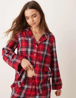 Gina Tricot Mix And Match Flannel Pyjama Shirt Top In Red Check For Women -Curated Apparel Shop 207737717 1 redcheck 1