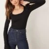 Gina Tricot Soft Touch Long Sleeve Top With Scoop Neck And Split Cuffs In Black For Women -Curated Apparel Shop 207787605 1 black