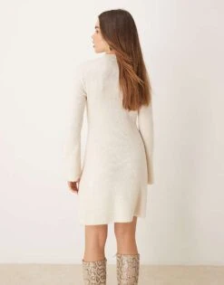 Gina Tricot Knitted Rib Skater Crew Neck Mini Dress In Off White For Women -Curated Apparel Shop 207787649 4