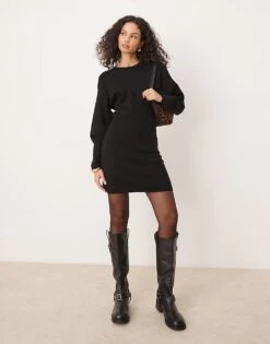Gina Tricot Sculpted Crew Neck Knitted Mini Dress In Black For Women -Curated Apparel Shop 207787650 1 black 1