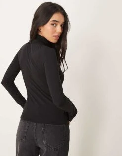 Gina Tricot Soft Touch Long Sleeve Jersey High Neck Top In Black For Women -Curated Apparel Shop 207787678 3