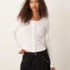 Gina Tricot Button Front Rib Long Sleeve Top In White For Women Off White -Curated Apparel Shop 207787680 1 offwhite