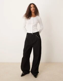 Gina Tricot Button Front Rib Long Sleeve Top In White For Women Off White -Curated Apparel Shop 207787680 3