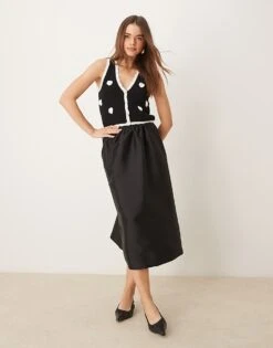 Gina Tricot Full Length Volume Puff Hem Midi Skirt In Black For Women