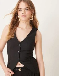 Gina Tricot High V-neck Waistcoat In Black For Women