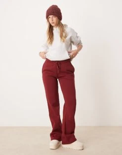 Gina Tricot Loose Fit Straight Leg Joggers In Dark Red For Women