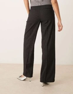 Gina Tricot Tailored Wide Leg Trousers With Flat Front In Black Pinstripe For Women -Curated Apparel Shop 207787770 3