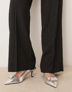 Gina Tricot Tailored Wide Leg Trousers With Flat Front In Black Pinstripe For Women -Curated Apparel Shop 207787770 4