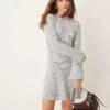 Gina Tricot Knitted Rib Skater Crew Neck Mini Dress In Grey Melange For Women -Curated Apparel Shop 207787851 1 greymelange