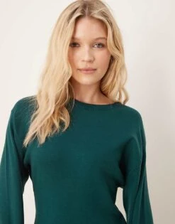 Gina Tricot Sculpted Crew Neck Knitted Mini Dress In Dark Green For Women -Curated Apparel Shop 207787852 3