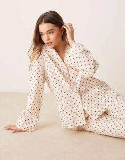 Gina Tricot Mix And Match Flannel Pyjama Shirt Top In Red And Cream Heart Print For Women White Heart Print -Curated Apparel Shop 207787905 1 whiteheartprint 1