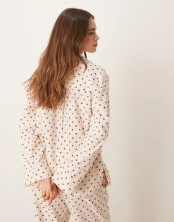 Gina Tricot Mix And Match Flannel Pyjama Shirt Top In Red And Cream Heart Print For Women White Heart Print -Curated Apparel Shop 207787905 4