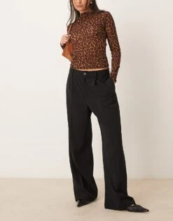 Gina Tricot Tailored Wide Leg Trousers With Pleat Front In Black For Women