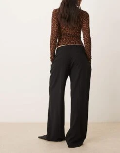 Gina Tricot Tailored Wide Leg Trousers With Pleat Front In Black For Women -Curated Apparel Shop 207787918 3