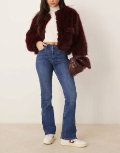 Gina Tricot High Rise Flare Leg Stretch Jeans In Rich Blue Wash For Women