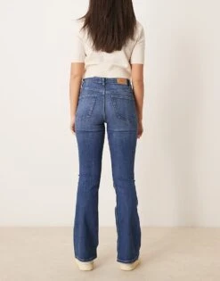 Gina Tricot High Rise Flare Leg Stretch Jeans In Rich Blue Wash For Women -Curated Apparel Shop 207787919 3