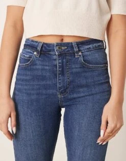 Gina Tricot High Rise Flare Leg Stretch Jeans In Rich Blue Wash For Women -Curated Apparel Shop 207787919 5