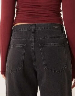 Gina Tricot Low Waist Wide Leg Jeans In Washed Black With Crystal Embellishment For Women -Curated Apparel Shop 207787949 4