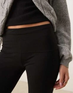 Gina Tricot Soft Touch Jersey Flared Leg Trousers With Fold Over Waistband In Black For Women -Curated Apparel Shop 207787965 4