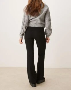 Gina Tricot Soft Touch Jersey Flared Leg Trousers With Fold Over Waistband In Black For Women -Curated Apparel Shop 207787965 5