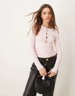 Gina Tricot Long Sleeve Jersey Top With Bow Tie Detail Front In Soft Lilac Pink For Women Soft Pink -Curated Apparel Shop 207787973 1 softpink 1