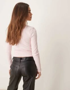 Gina Tricot Long Sleeve Jersey Top With Bow Tie Detail Front In Soft Lilac Pink For Women Soft Pink -Curated Apparel Shop 207787973 4