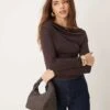 Gina Tricot Long Sleeve Drapey Top In Brown For Women