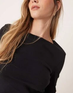 Gina Tricot Jersey Rib Round Neck Long Sleeve Top In Black For Women -Curated Apparel Shop 207788000 3