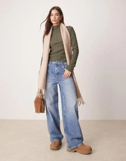 Gina Tricot Textured Funnel Neck Long Sleeve Top In Khaki Olive For Women -Curated Apparel Shop 207810210 3