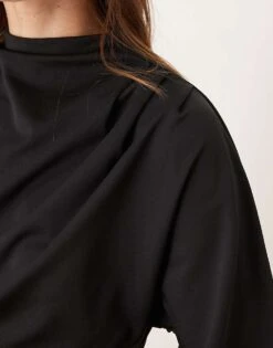 Gina Tricot Short Sleeve Drape Boat Neck Top With Elbow Sleeves In Black For Women -Curated Apparel Shop 207810240 4