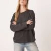 Gina Tricot Long Sleeve T-shirt In Washed Black For Women
