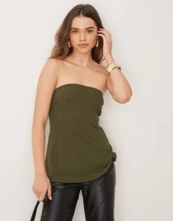 Gina Tricot Long Line Bandeau Top -Curated Apparel Shop 207810334 1 olivegreen 1