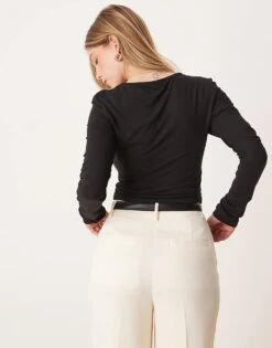 Gina Tricot Soft Touch Round Neck Jersey Long Sleeve Top In Black For Women -Curated Apparel Shop 207810350 4