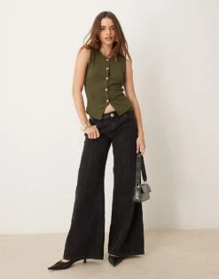 Gina Tricot Waistcoat In Khaki Olive Green For Women -Curated Apparel Shop 207810378 4