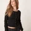 Gina Tricot Button Front Rib Long Sleeve Top In Black For Women -Curated Apparel Shop 207810391 1 black