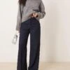 Gina Tricot Tailored Wide Leg Trousers In Navy Blue For Women