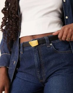 Gina Tricot Clean Belt With Gold Matt Metal Buckle In Black For Women