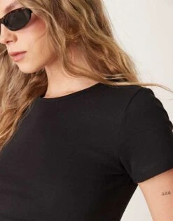 Gina Tricot Slim Fit Crew Neck Jersey Short Sleeve T-shirt In Black For Women -Curated Apparel Shop 207902138 3