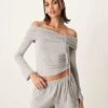 Gina Tricot Off Shoulder Top With Ruche Channel Detail And Fluted Sleeves In Light Grey Melange For Women -Curated Apparel Shop 207913590 1 lightgreymelange
