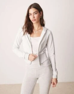 Gina Tricot Slim Fit Zip Through Hoodie In Light Grey Melange For Women