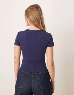 Gina Tricot Short Sleeve Slim Fit Top With Teddy Bear Graphic In Navy Blue For Women -Curated Apparel Shop 207913635 4