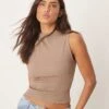 Gina Tricot Jersey Sleeveless Funnel Neck Top In Light Brown For Women Beige -Curated Apparel Shop 207913649 1 beige