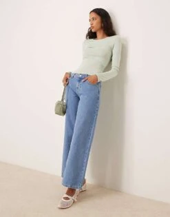 Gina Tricot Soft Touch Jersey Long Sleeve Top With Round Neck In Light Green For Women -Curated Apparel Shop 207913650 4