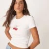 Gina Tricot Short Sleeve Slim Fit Top With Cherry Graphic In White For Women -Curated Apparel Shop 207913740 1 white
