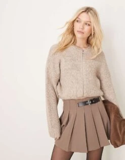 Gina Tricot Knitted Zip Through Bomber Jacket In Beige Melange For Women -Curated Apparel Shop 207913818 1 beigemelange 1