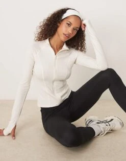 Gina Tricot Soft Touch Sports Seamless Zip Up Jacket In Off White For Women -Curated Apparel Shop 207913850 1 offwhite 1