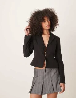 Gina Tricot Tailored Short Fitted Blazer With Tie Front Bow Detail In Black For Women -Curated Apparel Shop 207952362 1 black 1