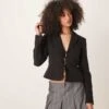 Gina Tricot Tailored Short Fitted Blazer With Tie Front Bow Detail In Black For Women -Curated Apparel Shop 207952362 1 black